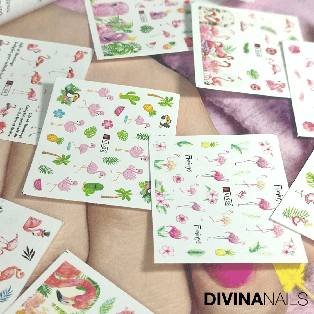 FLAMINGO SUMMER - Set da 12 Stickers decorazioni unghie per nail art - Divina Nails