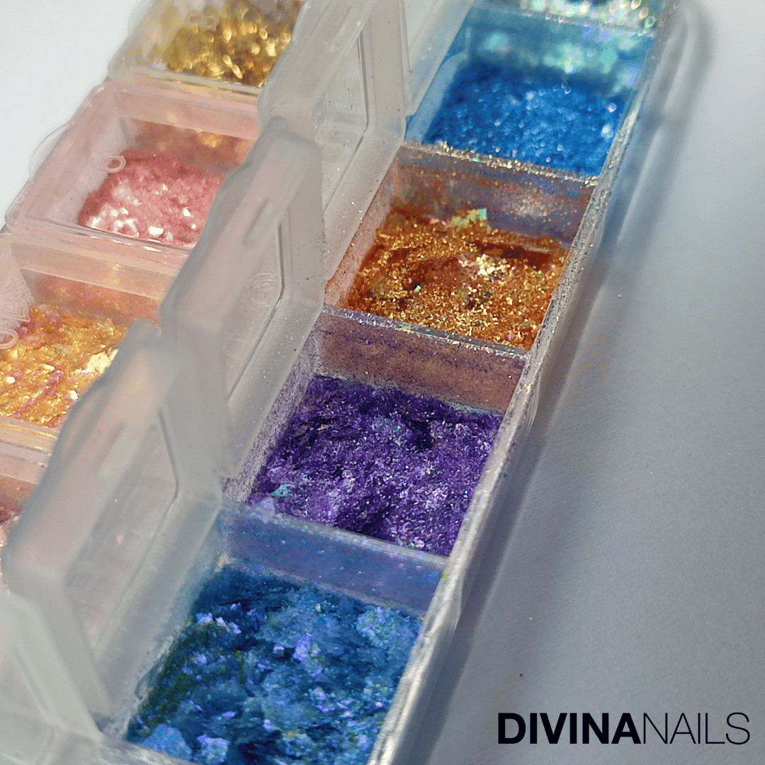 DIAMOND HOLO - PRECIOUS STONES - Set 12 Polvere Glitter brillantini per gel unghie Nail Art 2g - Divina Nails