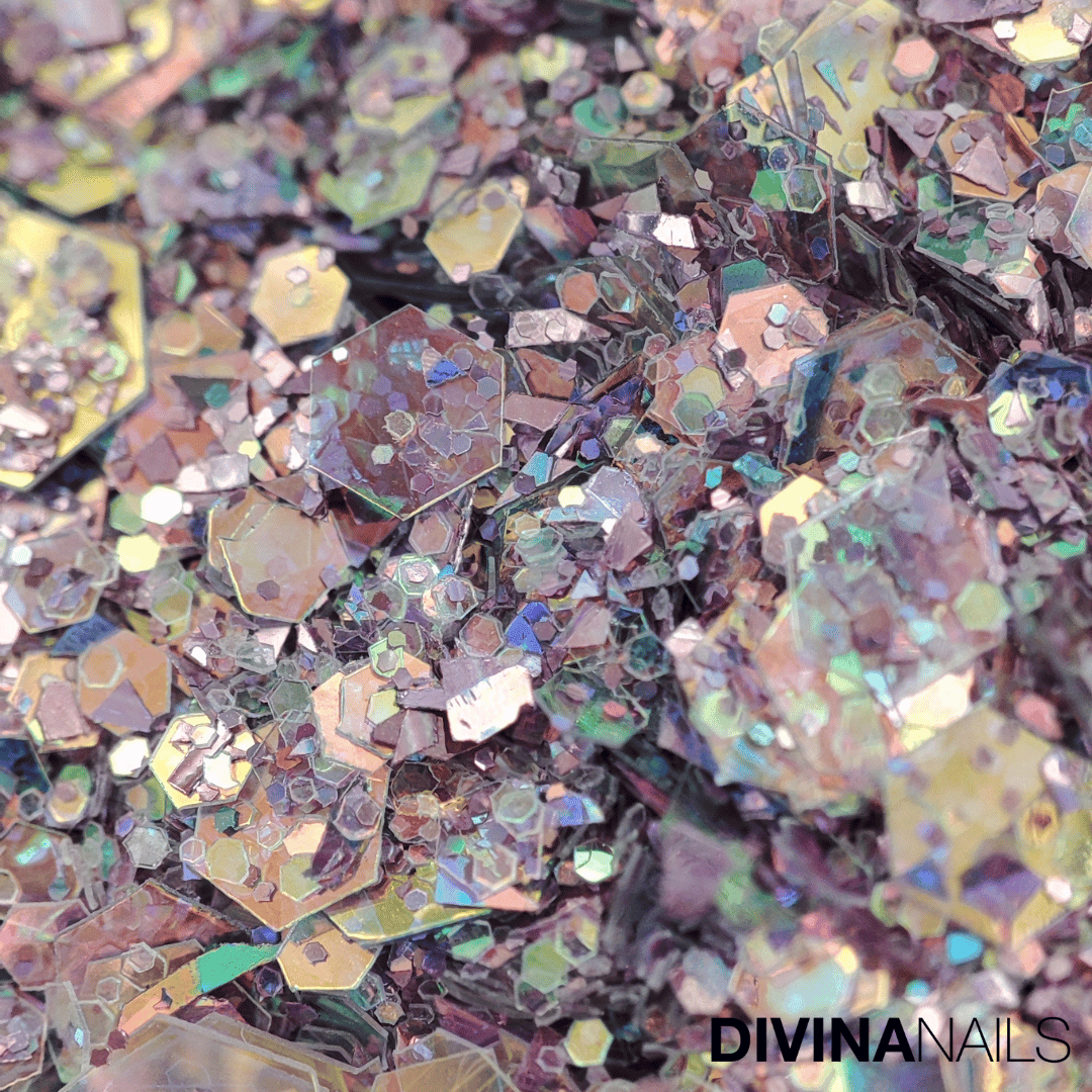 DIAMOND HOLO - MIXED ROUND - Set 12 Polvere Glitter brillantini per gel unghie Nail Art 2g - Divina Nails