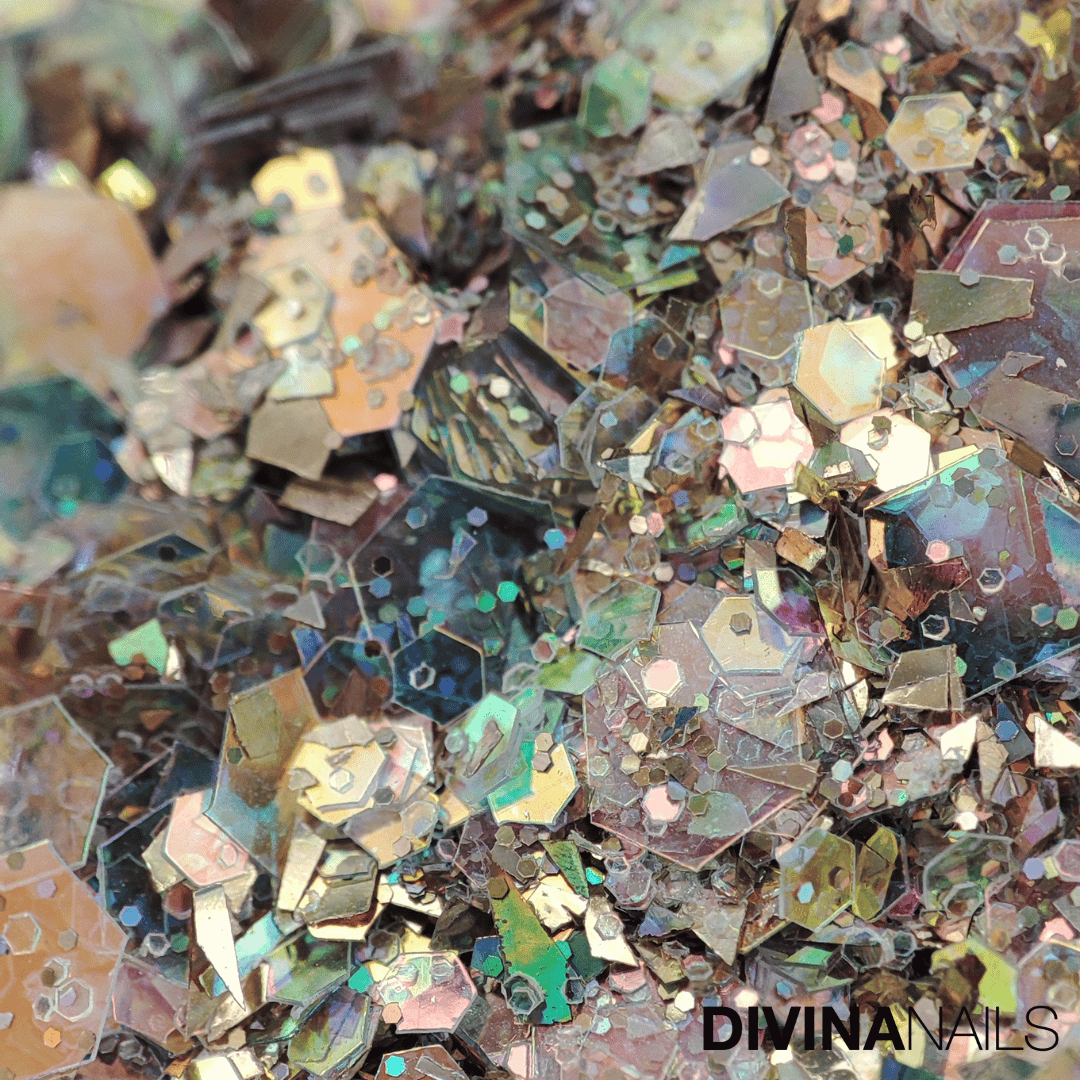 DIAMOND HOLO - MIXED ROUND - Set 12 Polvere Glitter brillantini per gel unghie Nail Art 2g - Divina Nails