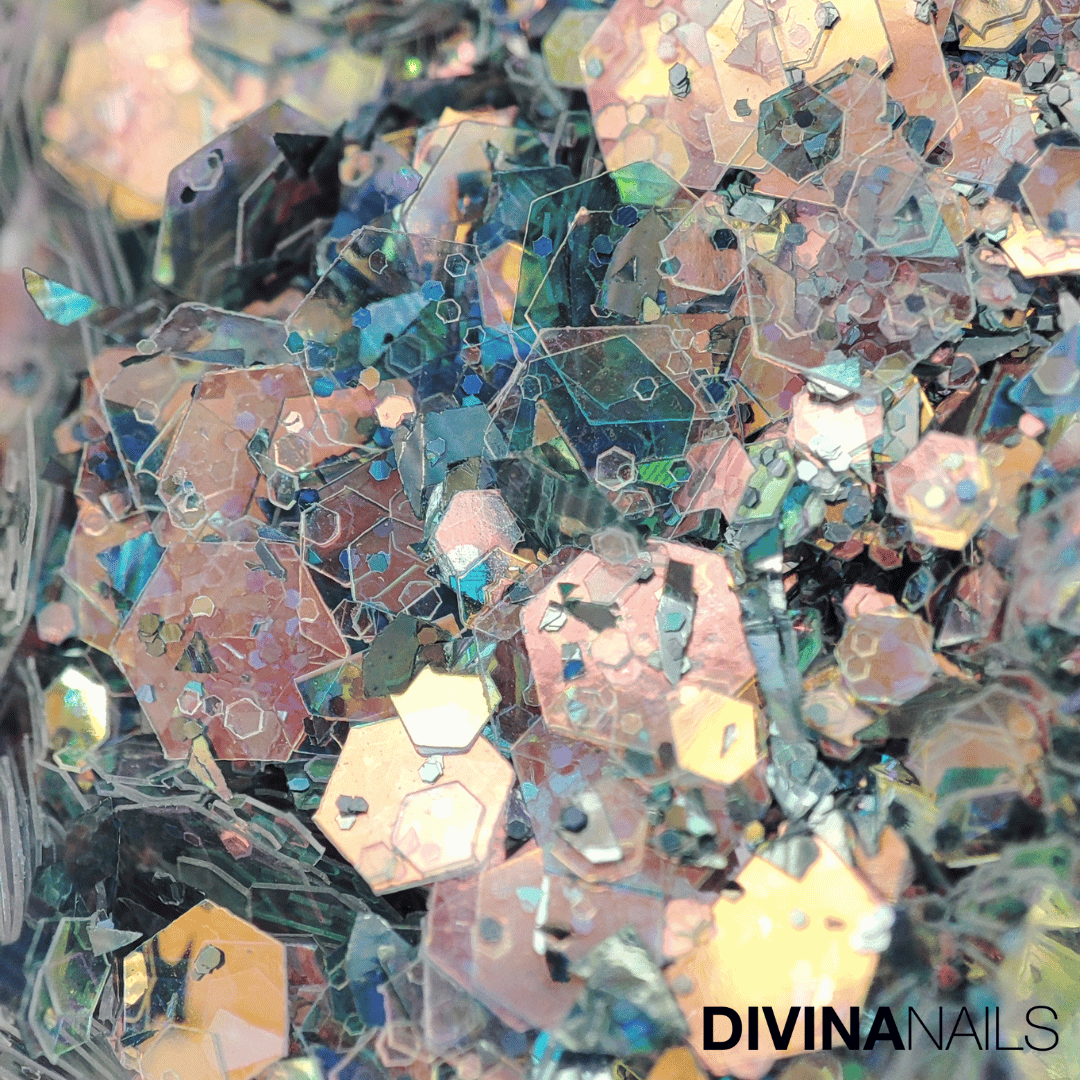 DIAMOND HOLO - MIXED ROUND - Set 12 Polvere Glitter brillantini per gel unghie Nail Art 2g - Divina Nails