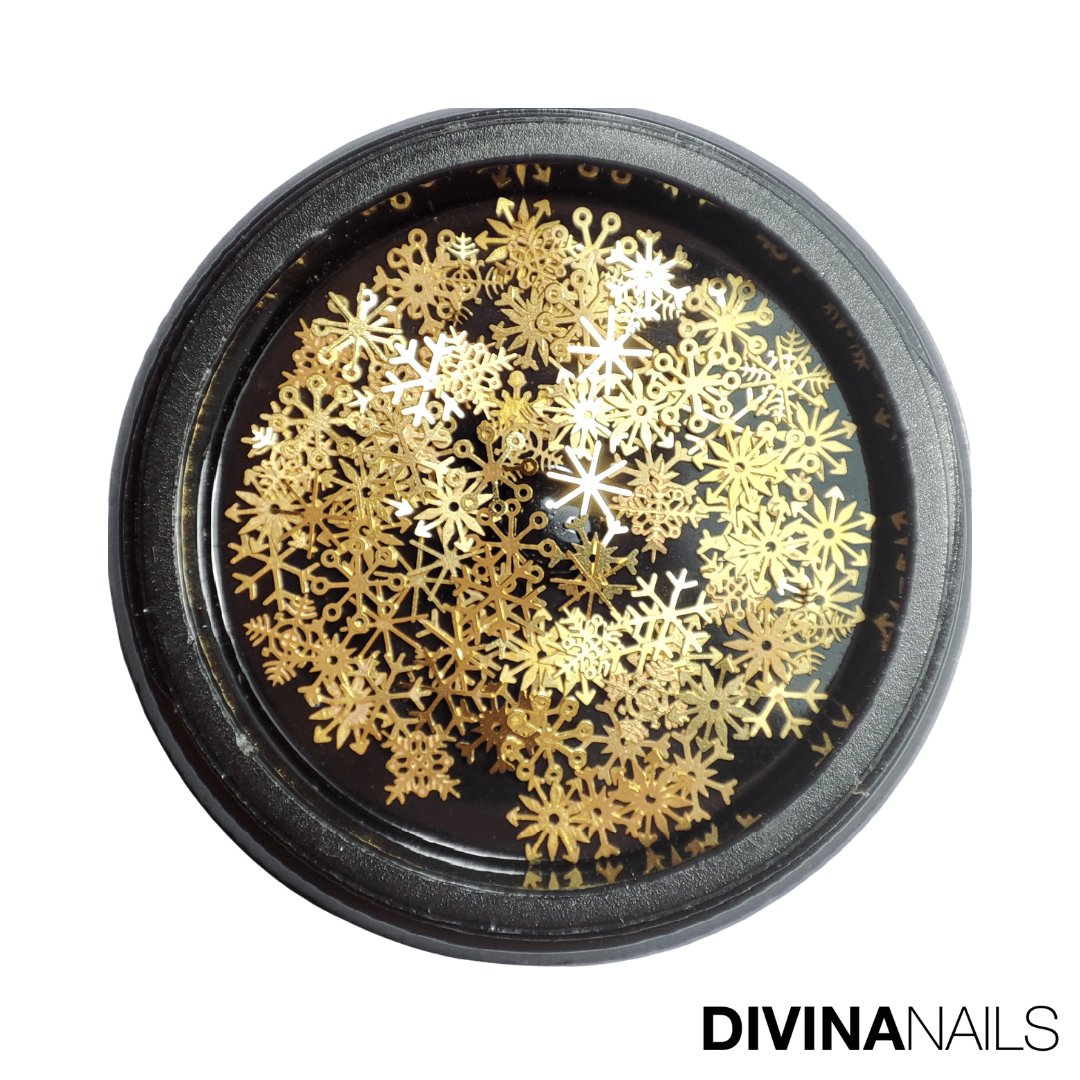 SNOW FLAKES - GOLD - Fiocchi di neve colore oro per gel unghie Nail Art