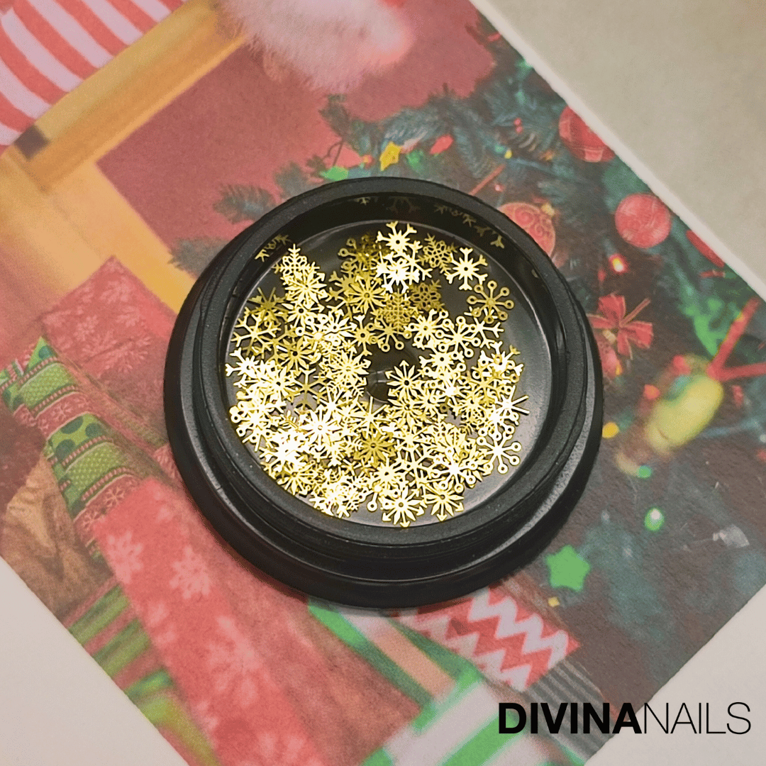 SNOW FLAKES - GOLD - Fiocchi di neve colore oro per gel unghie Nail Art
