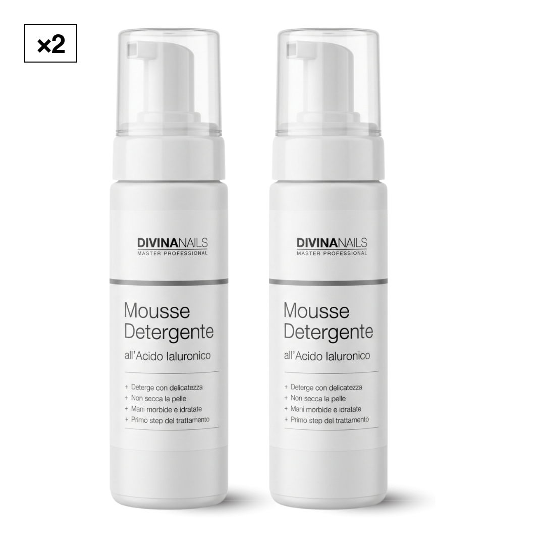 Due flaconi di mousse detergente all'acido ialuronico 200ml Divina Nails