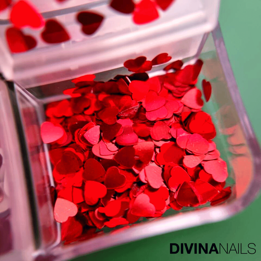 PAILETTES HEART - Set da 6 paillettes decorazioni per nail art cuori farfalle rossi - Divina Nails