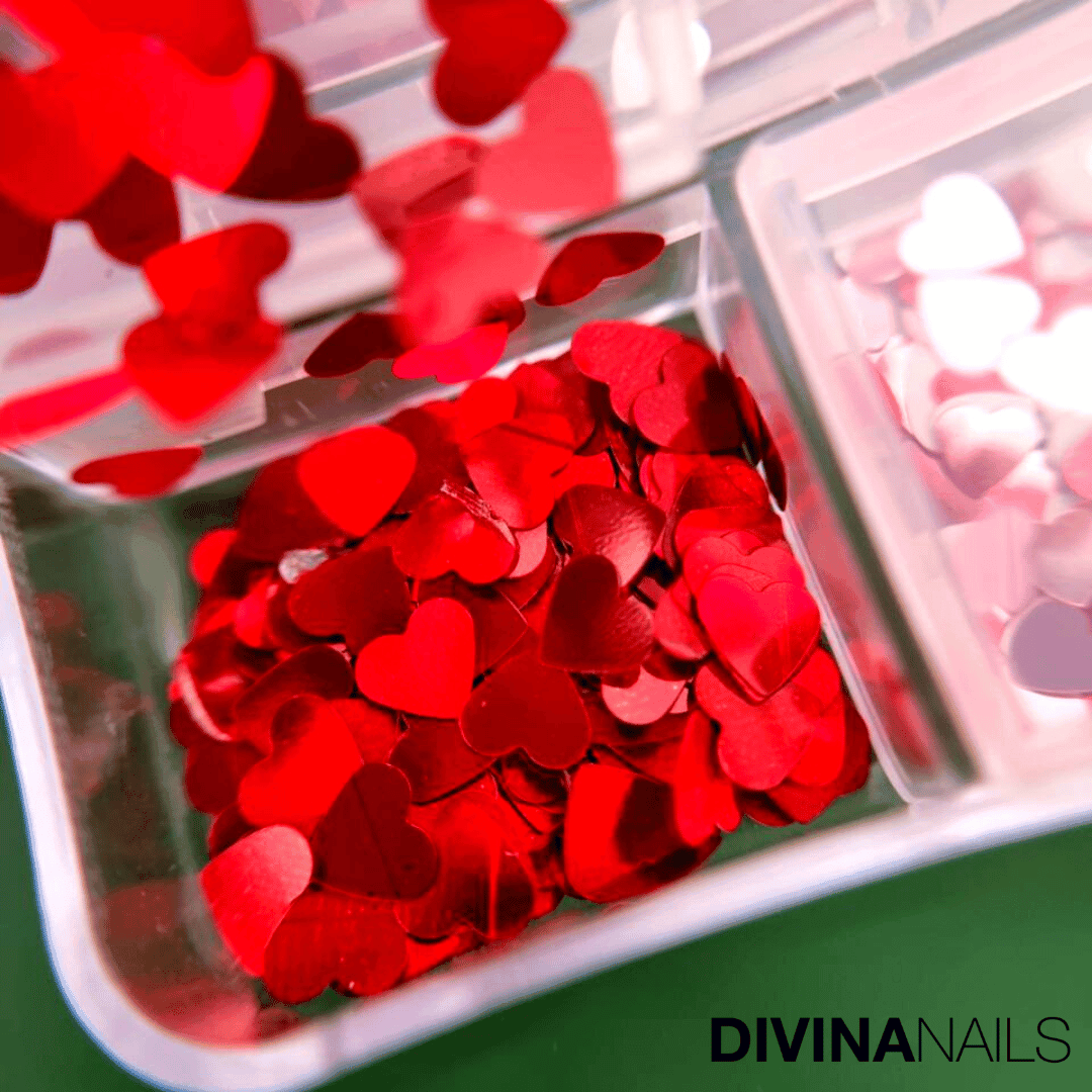 PAILETTES HEART - Set da 6 paillettes decorazioni per nail art cuori farfalle rossi - Divina Nails