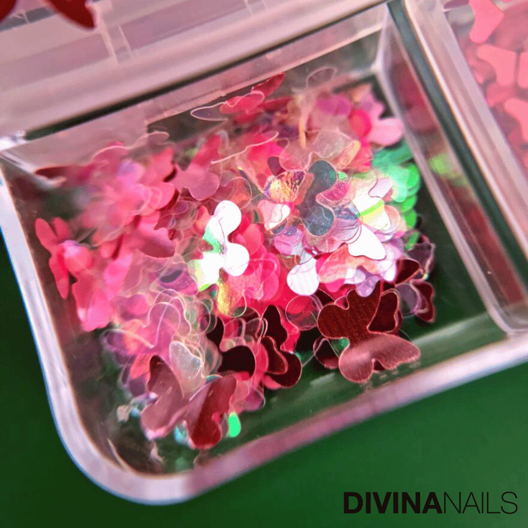PAILETTES HEART - Set da 6 paillettes decorazioni per nail art cuori farfalle rossi - Divina Nails
