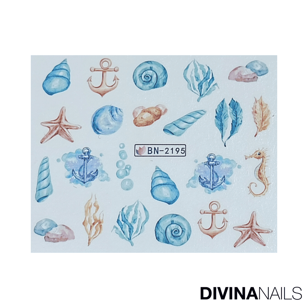 SHELL & ANCHOR - Set da 12 Stickers decorazioni unghie per nail art - Divina Nails