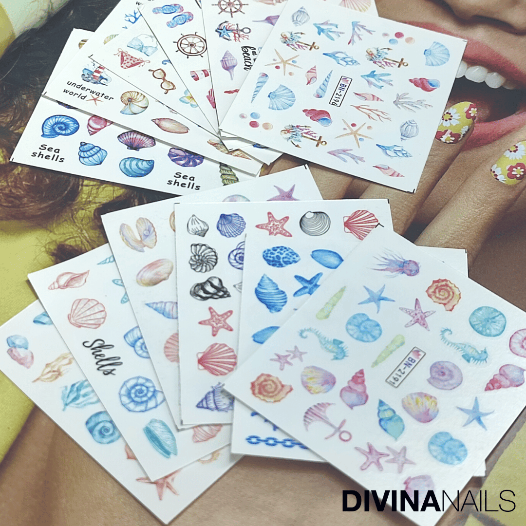 SHELL & ANCHOR - Set da 12 Stickers decorazioni unghie per nail art - Divina Nails
