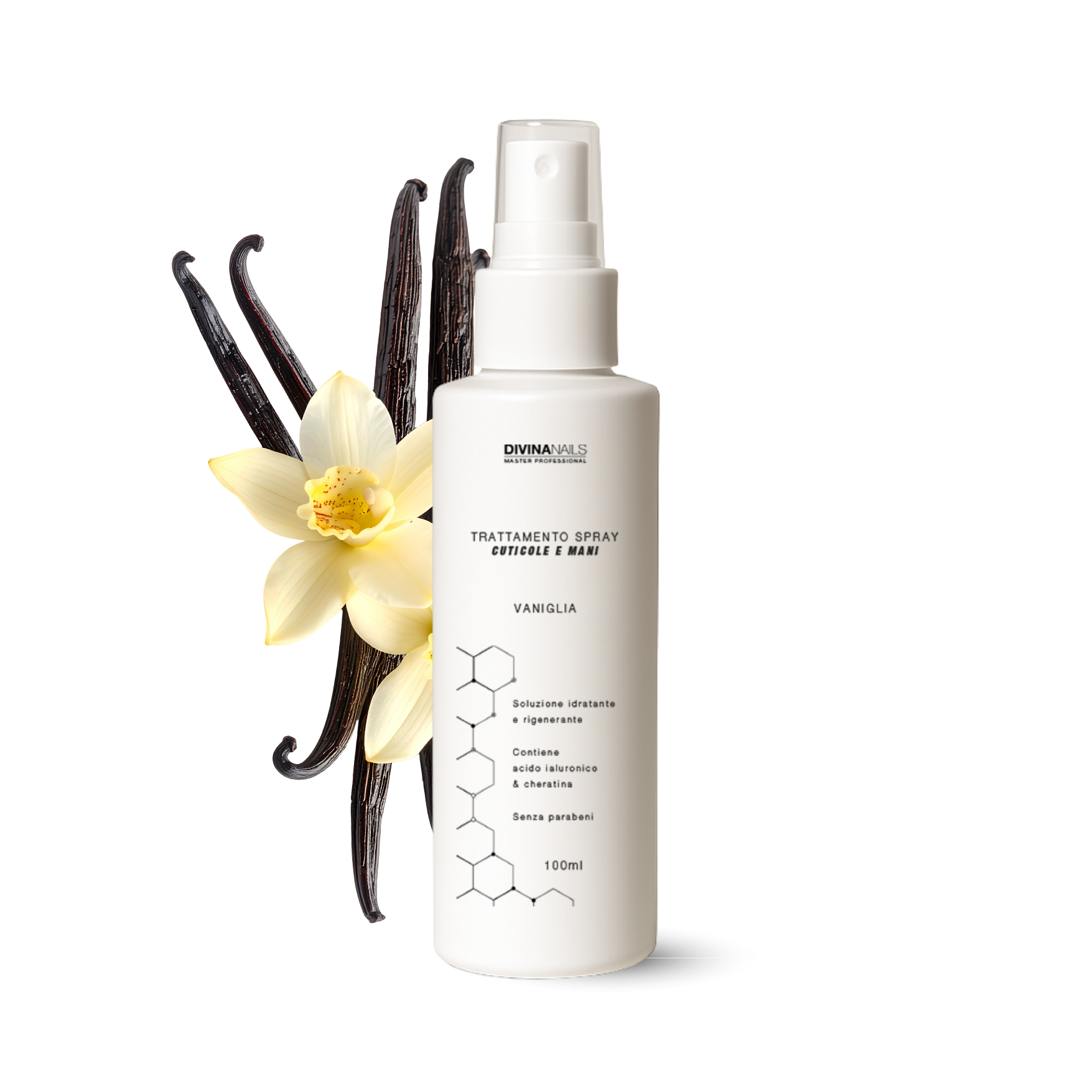 TRATTAMENTO SPRAY CUTICOLE E MANI - VANIGLIA - Con acido ialuronico e cheratina e senza parabeni 100ml