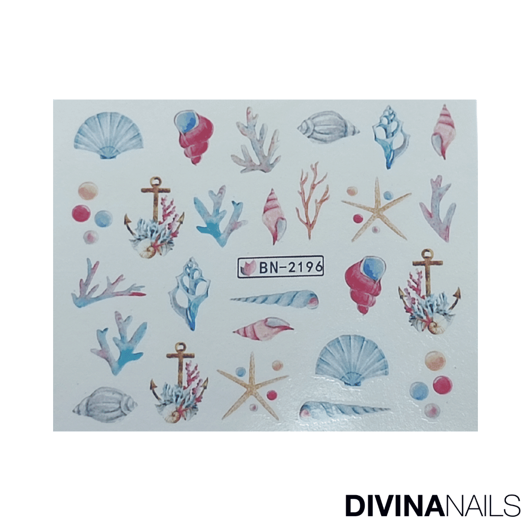 SHELL & ANCHOR - Set da 12 Stickers decorazioni unghie per nail art - Divina Nails