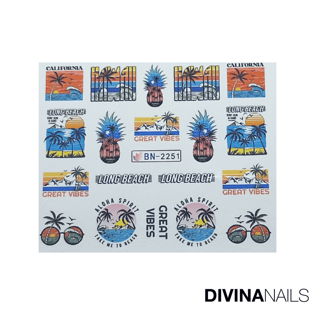MIAMI VICE - Set da 12 Stickers decorazioni unghie per nail art - Divina Nails