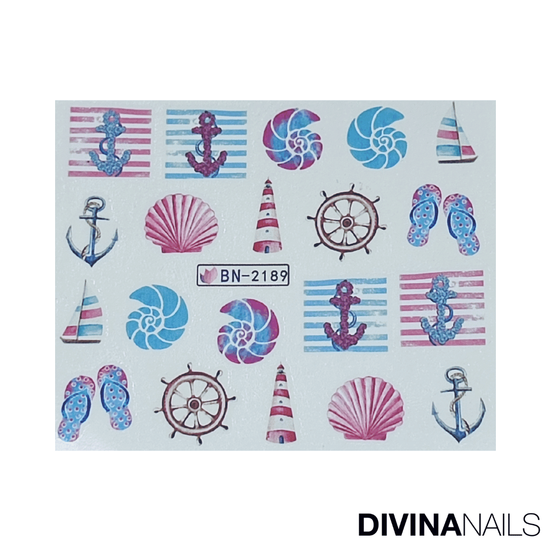 SHELL & ANCHOR - Set da 12 Stickers decorazioni unghie per nail art - Divina Nails