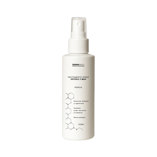 TRATTAMENTO SPRAY CUTICOLE E MANI - PAPAYA - Con acido ialuronico e cheratina e senza parabeni 100ml