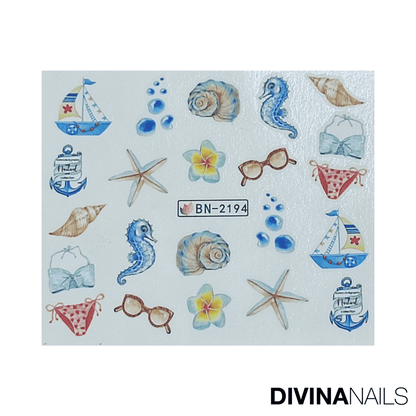 SHELL & ANCHOR - Set da 12 Stickers decorazioni unghie per nail art - Divina Nails