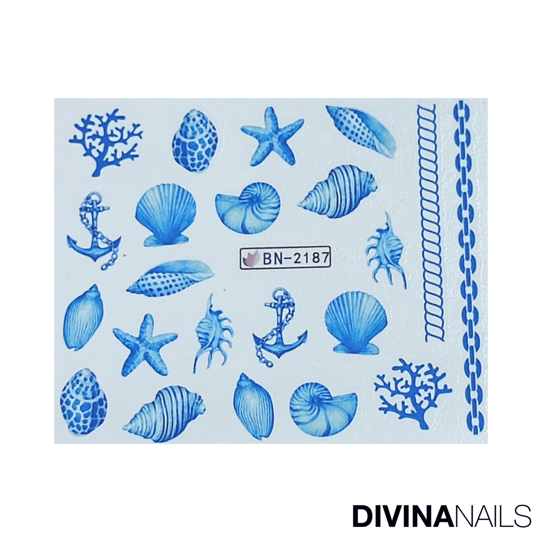 SHELL & ANCHOR - Set da 12 Stickers decorazioni unghie per nail art - Divina Nails