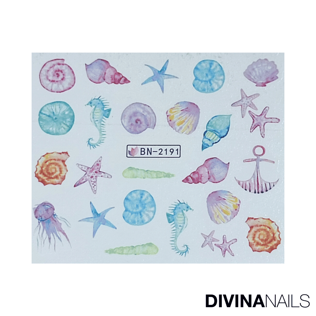 SHELL & ANCHOR - Set da 12 Stickers decorazioni unghie per nail art - Divina Nails