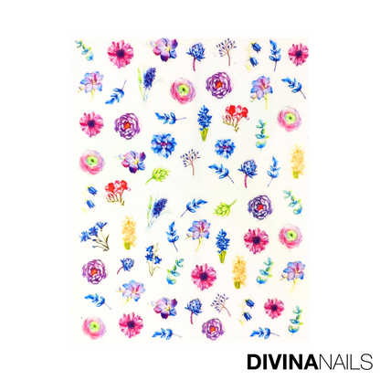 WATER DECAL - COLORFUL FLOWERS - 062 - Stickers decorazioni adesivi unghie per nail art per la primavera