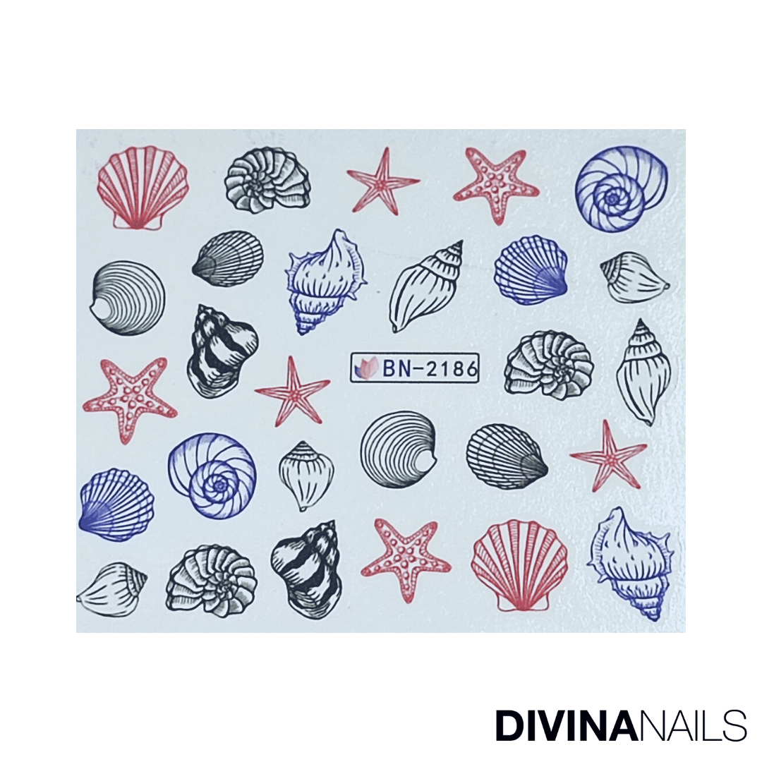 SHELL & ANCHOR - Set da 12 Stickers decorazioni unghie per nail art - Divina Nails