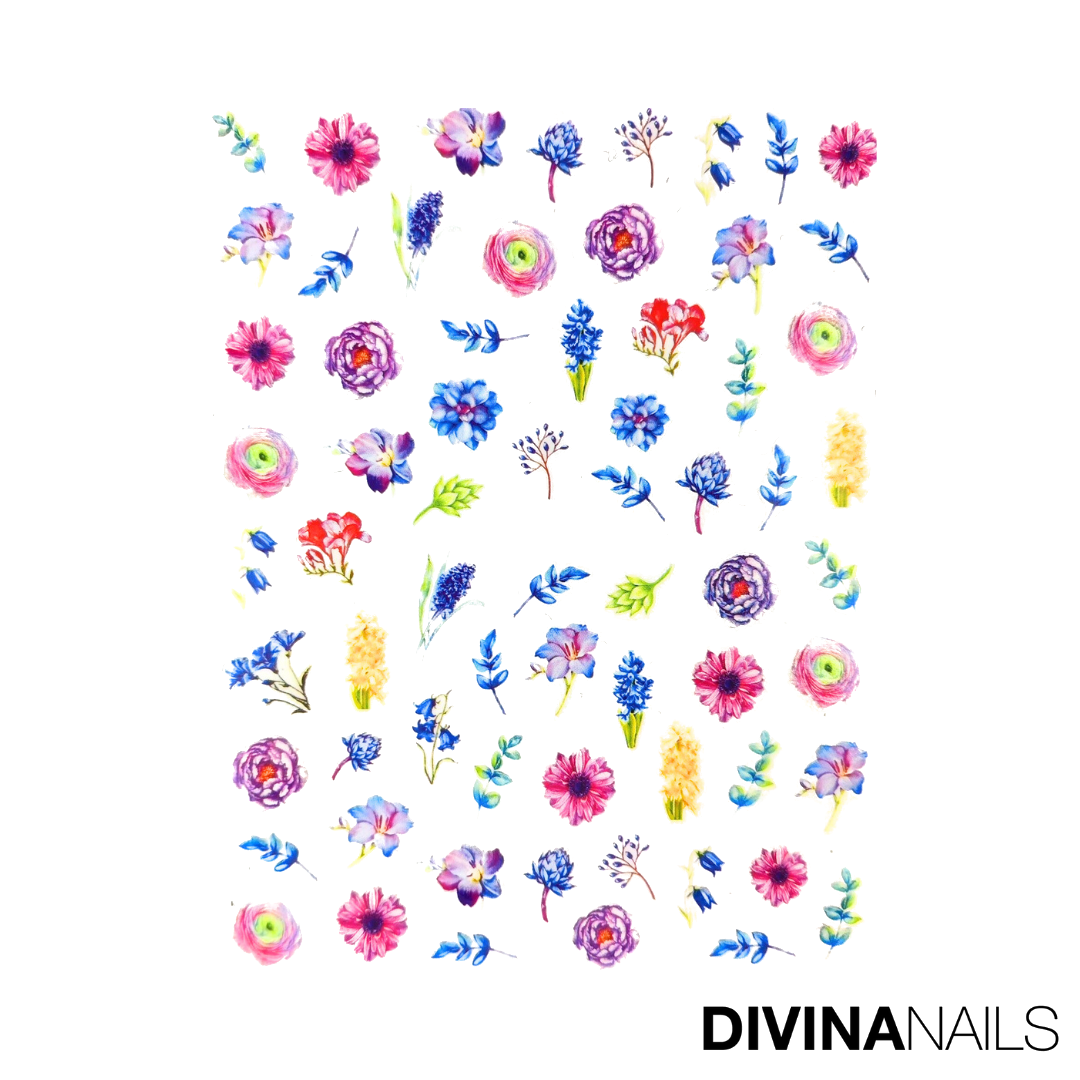 WATER DECAL - COLORFUL FLOWERS - 062 - Stickers decorazioni adesivi unghie per nail art per la primavera