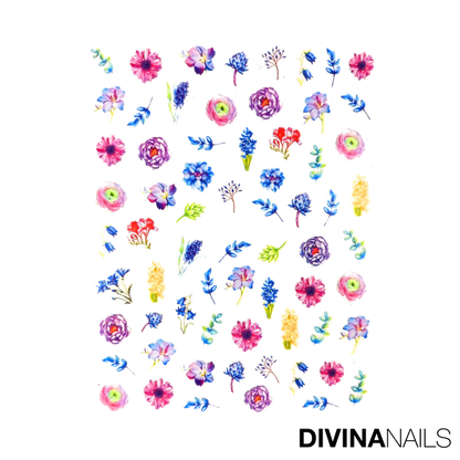 WATER DECAL - COLORFUL FLOWERS - 062 - Stickers decorazioni adesivi unghie per nail art per la primavera