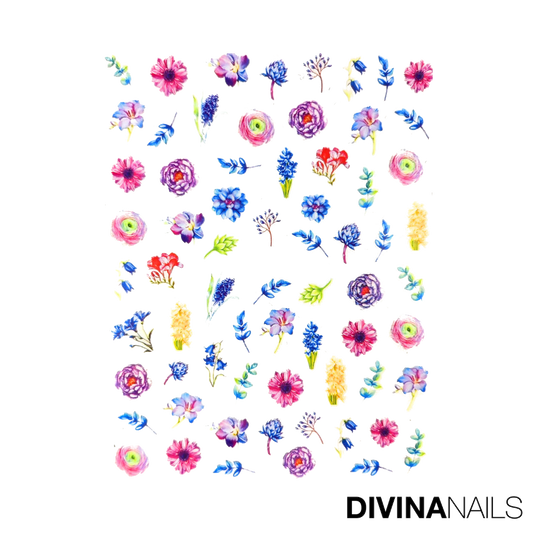 WATER DECAL - COLORFUL FLOWERS - 062 - Stickers decorazioni adesivi unghie per nail art per la primavera
