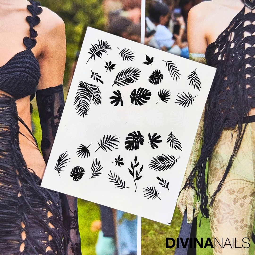 WATER DECAL - BLACK LEAVES - Stickers decorazioni adesivi unghie per nail art per la primavera