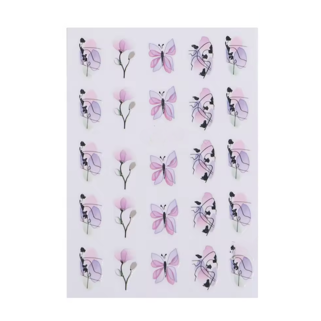 STICKERS - BUTTERFLY ROSE - Stickers decorazioni unghie per nail art per la primavera