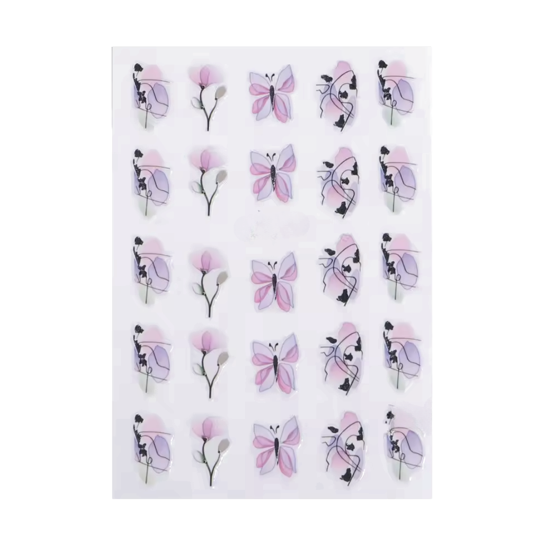 STICKERS - BUTTERFLY ROSE - Stickers decorazioni unghie per nail art per la primavera