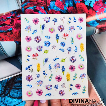 WATER DECAL - COLORFUL FLOWERS - 062 - Stickers decorazioni adesivi unghie per nail art per la primavera