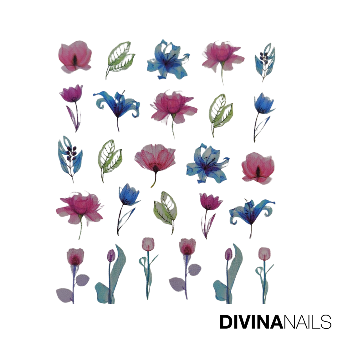 WATER DECAL - FLOWER SPRING - 02 - Stickers decorazioni adesivi unghie per nail art per la primavera