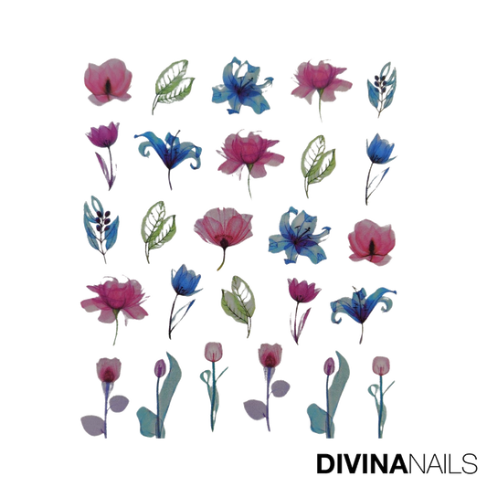 WATER DECAL - FLOWER SPRING - 02 - Stickers decorazioni adesivi unghie per nail art per la primavera