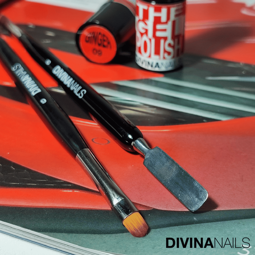 N66005N6 - N. 6 - Doppio pennello professionale per acrylgel ovale con spatola - Divina Nails