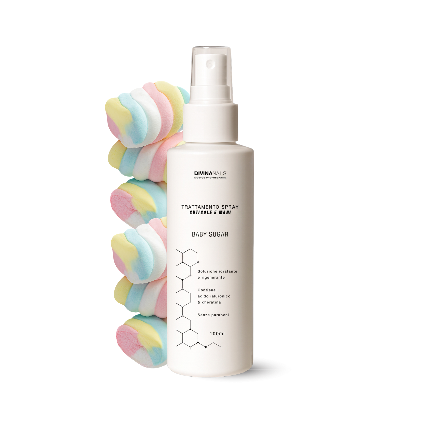 TRATTAMENTO SPRAY CUTICOLE E MANI - BABY SUGAR - Con acido ialuronico e cheratina e senza parabeni 100ml
