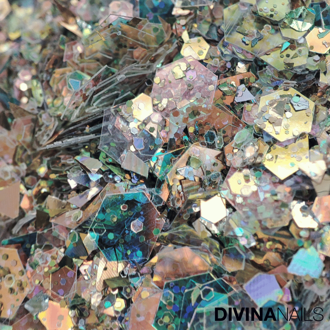 DIAMOND HOLO - MIXED ROUND - Set 12 Polvere Glitter brillantini per gel unghie Nail Art 2g - Divina Nails