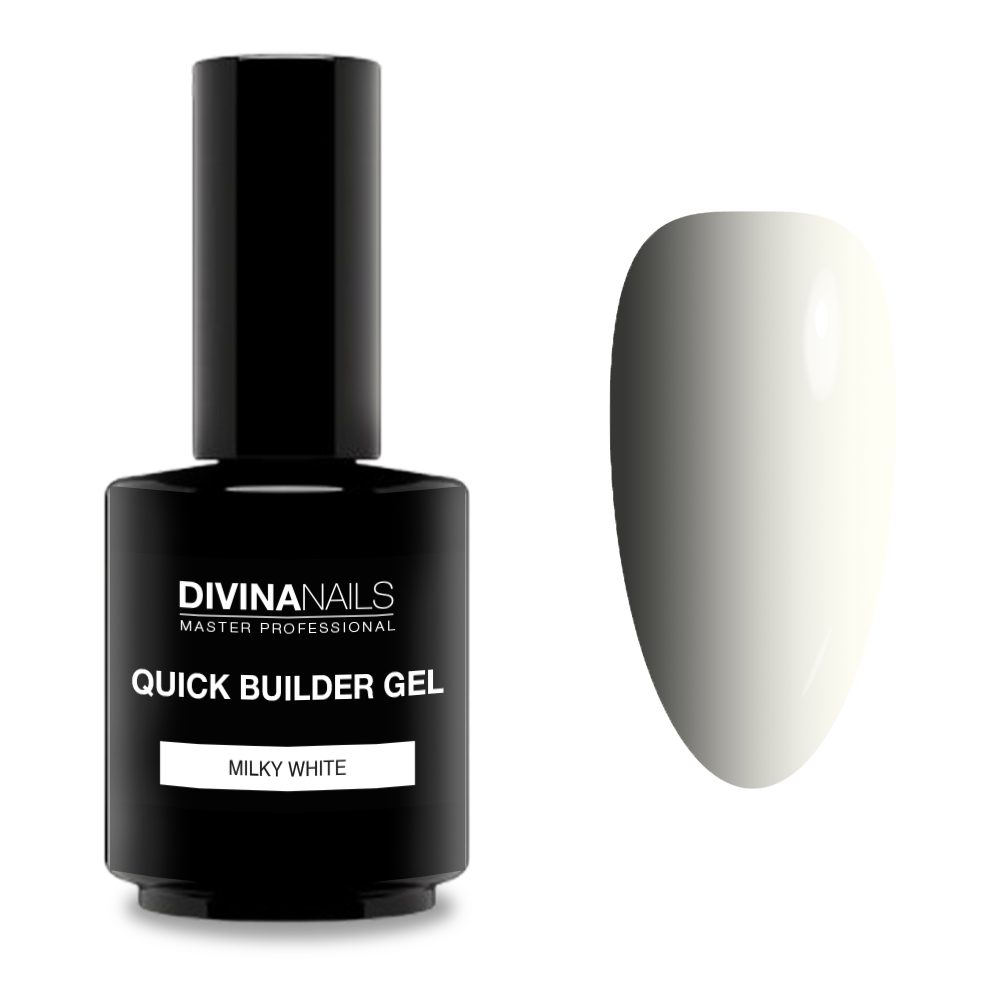 QUICK BUILDER GEL - MILKY WHITE - Builder in boccetta  bianco latte gel costruttore autolivellante bifasico media densità 15ml