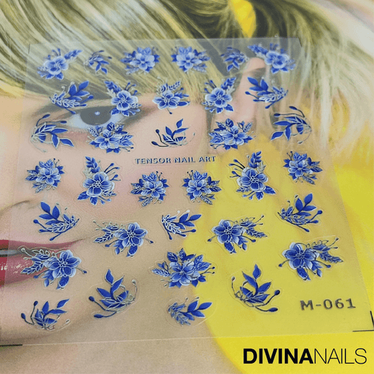 BLUE FLOWERS - Stickers decorazioni unghie per nail art - Divina Nails