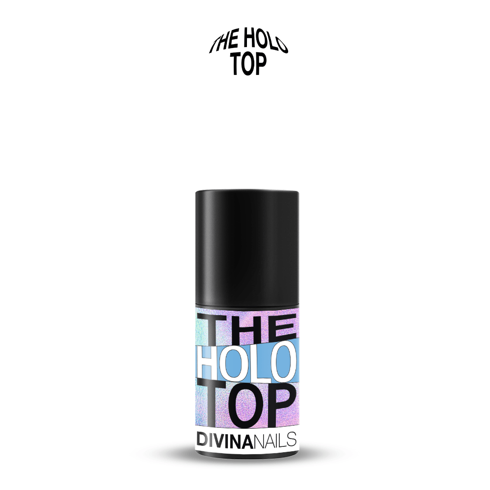 THE HOLO TOP - Gel top coat antigiallo multicolor senza dispersione olografico 8ml - Divina Nails
