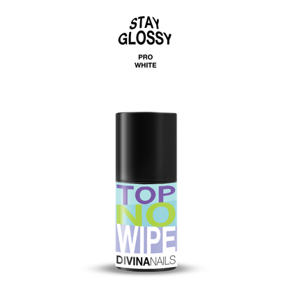 TOP NO WIPE - STAY GLOSSY PRO WHITE - Gel top coat antigiallo senza dispersione 8ml - Divina Nails