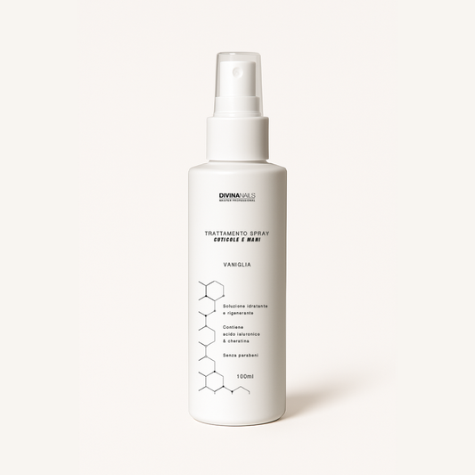 TRATTAMENTO SPRAY CUTICOLE E MANI - VANIGLIA - Con acido ialuronico e cheratina e senza parabeni