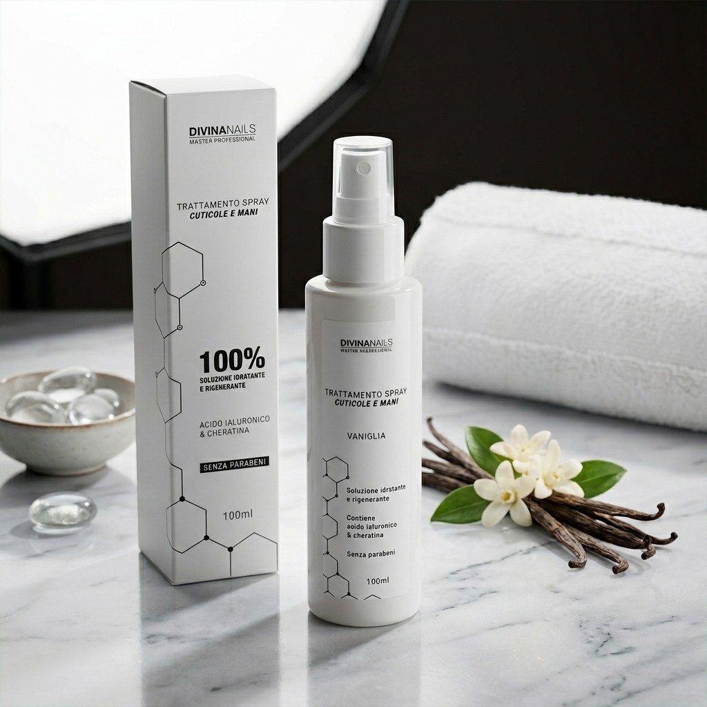TRATTAMENTO SPRAY CUTICOLE E MANI - VANIGLIA - Con acido ialuronico e cheratina e senza parabeni 100ml