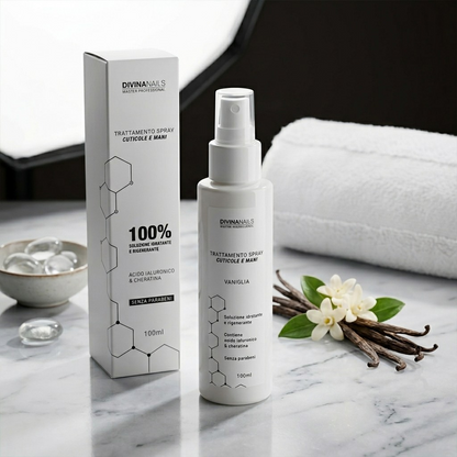 TRATTAMENTO SPRAY CUTICOLE E MANI - VANIGLIA - Con acido ialuronico e cheratina e senza parabeni 100ml