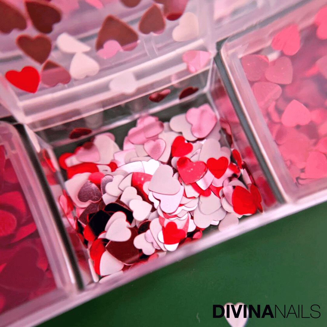 PAILETTES HEART - Set da 6 paillettes decorazioni per nail art cuori farfalle rossi - Divina Nails