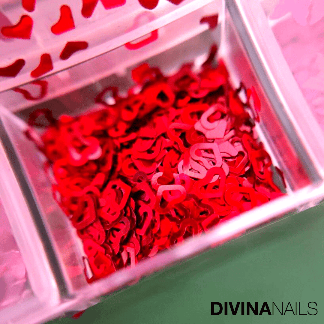 PAILETTES HEART - Set da 6 paillettes decorazioni per nail art cuori farfalle rossi - Divina Nails