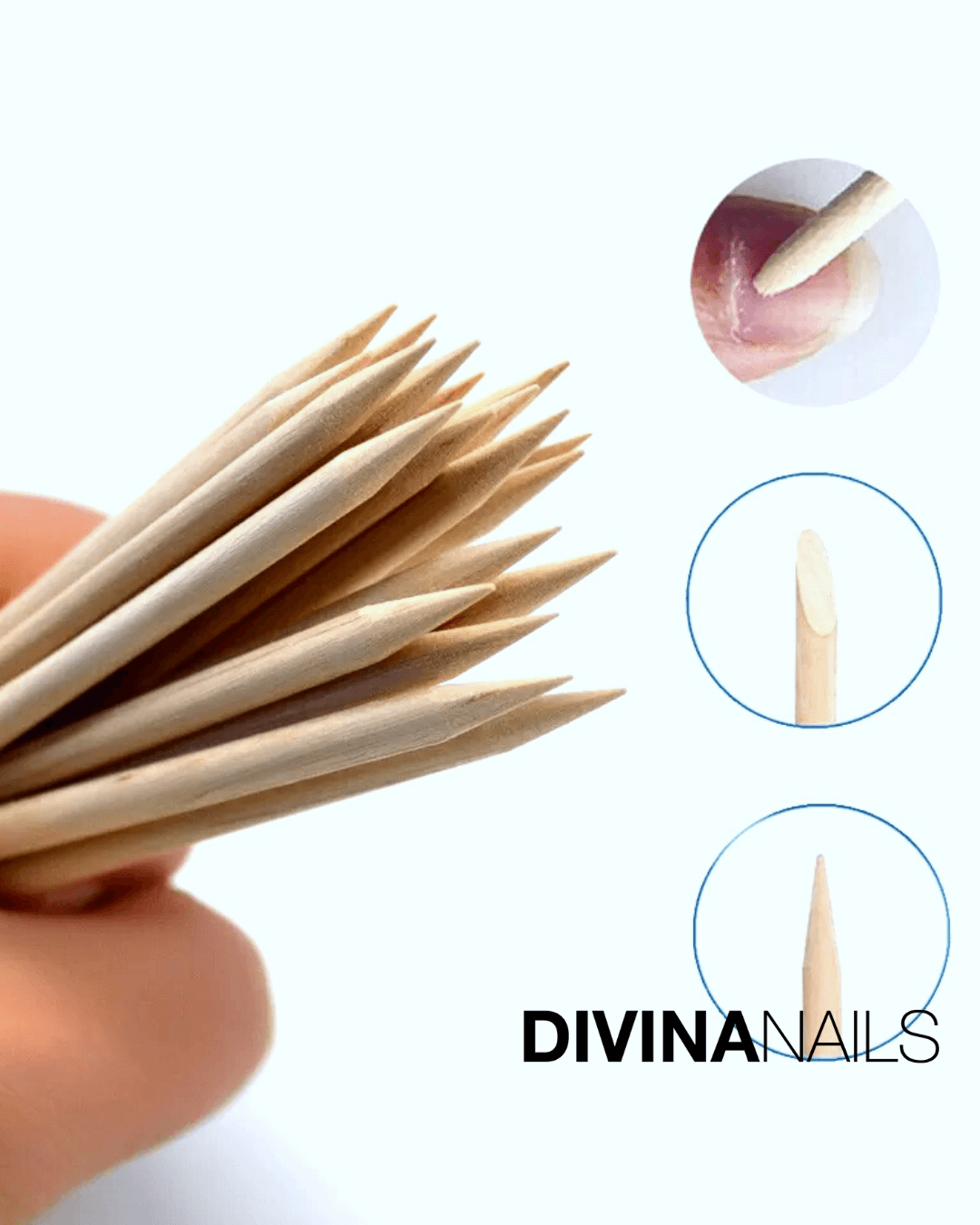 100* Bastoncini di legno d'arancio per spingi cuticole - Divina Nails
