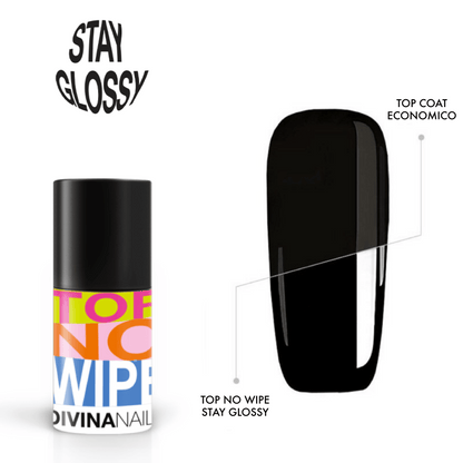 TOP NO WIPE - STAY GLOSSY - Gel top coat antigiallo senza dispersione 8ml - Divina Nails